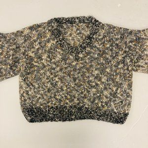 Vintage Handmade Cropped Balloon Sleeve Sweater Multicolored Slub Yarn